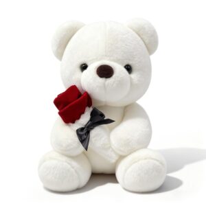 Osito de Peluche Blanco con Rosa Roja